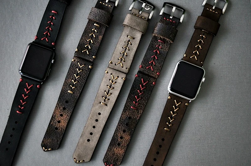AWBF89-D5 handgefertigt Vintage Leder Uhrenarmband incl. Lugs Adapter für Apple Watch (oder Apple Watch Sport) 42mm oder 38mm – Bild 4